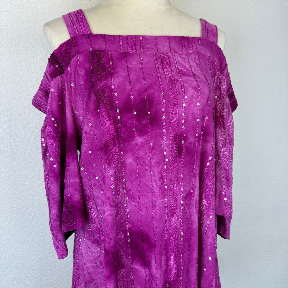 Avenue Purple/Pink Tie Dye Sequin Cold Shoulder Embellished Top Women‎ Sz 14/16 - Picture 3 of 10